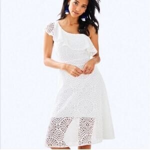 Lilly Pulitzer Callisto Dress in Resort White Sea Urchin Terry Lace 12 Romantic